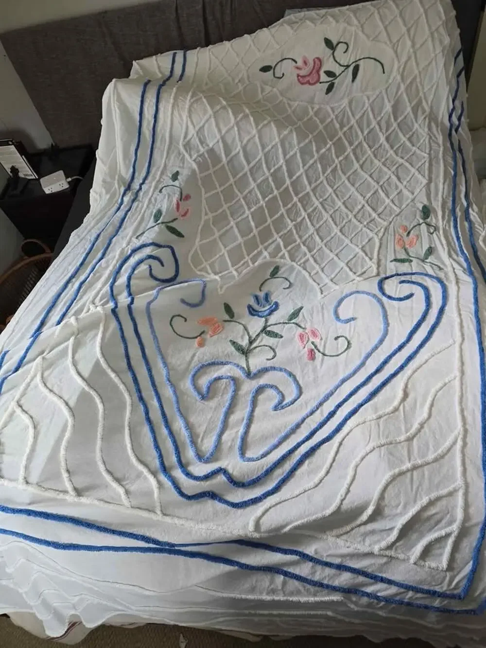 Vintage Chenille coverlet  approx 85